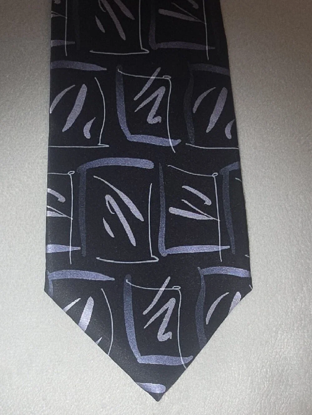 J. Garcia Silk Black Tie with Silver-Geometric Accents 3.5 Inches Wide